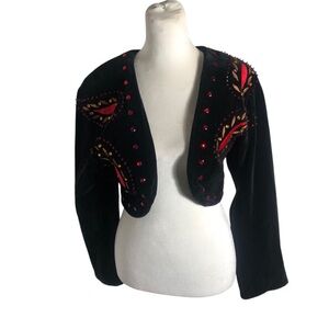 Marc Cain velvet rhinestone embellished bolero jacket Sz 4 (N1)